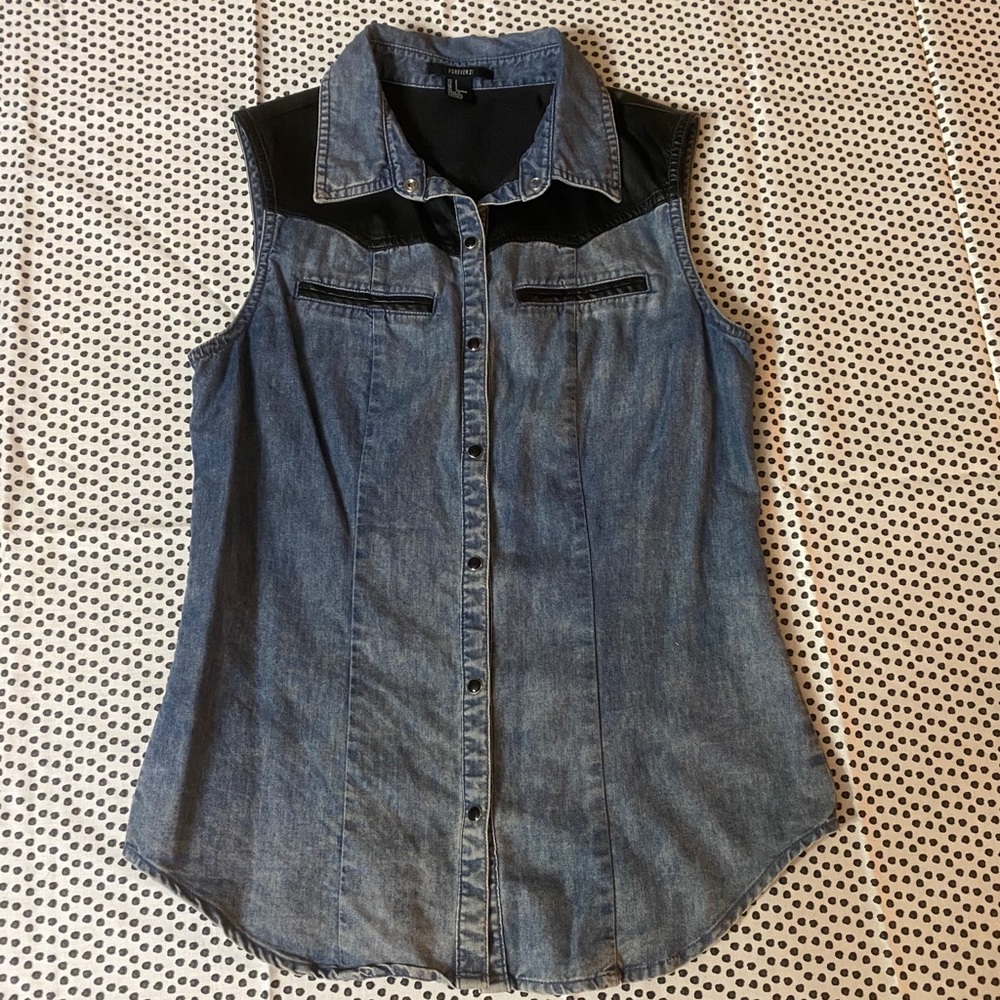 Jean and Faux-Leather Top